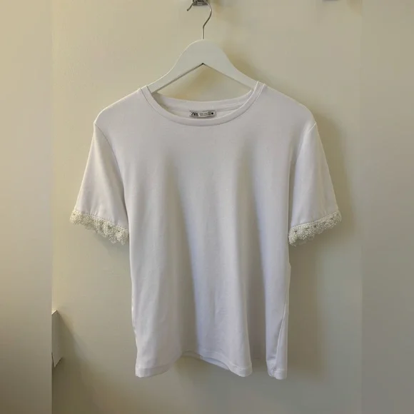 ZARA white Tshirt with pearl detail, Sz XL. - Picture 5 of 10